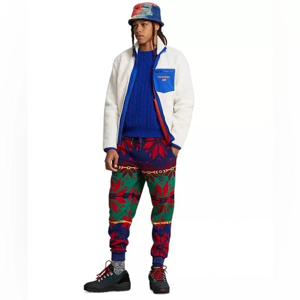 ▪️Polo Ralph Lauren Festive Holiday Red Green Blue Geometric-Print Fleece Jogger